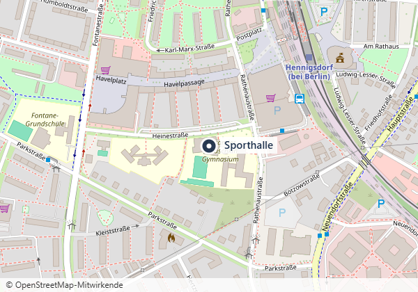 Kartenausschnitt: Sporthalle gegenüber Heinestraße 31 in Hennigsdorf